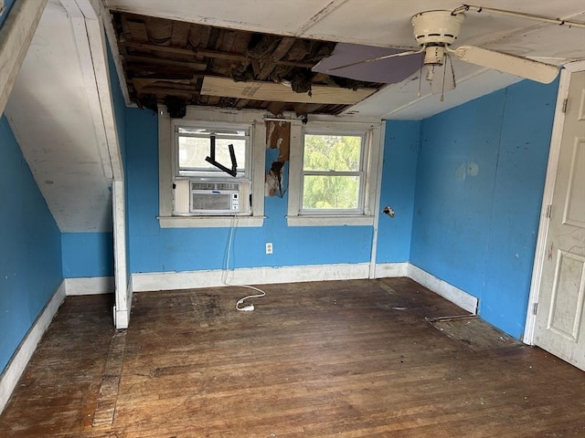 additional living space featuring ceiling fan, cooling unit, and vaulted ceiling