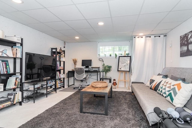 3 Treasure Way Unit 3, Ashland, MA 01721 - living room with a paneled ceiling, an office area, concrete floors, and recessed lighting