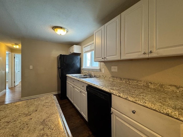 2248 Washington St, East Bridgewater, MA 02333 - kitchen featuring black appliances, a sink, dark wood finished floors, and white cabinetry