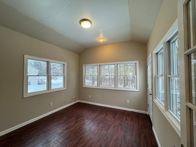 2248 Washington St, East Bridgewater, MA 02333 - spare room with vaulted ceiling, dark wood-style flooring, and baseboards