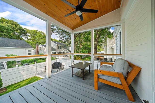 359 Corey St, Boston, MA 02132 - sunroom featuring a ceiling fan and vaulted ceiling