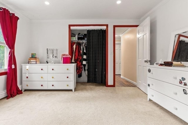 5 Plouff Ln, Exeter, NH 03833 - bedroom featuring ornamental molding, carpet floors, a closet, recessed lighting, and baseboards