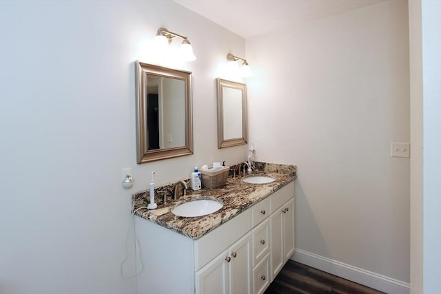 bathroom featuring vanity and wood-type flooring