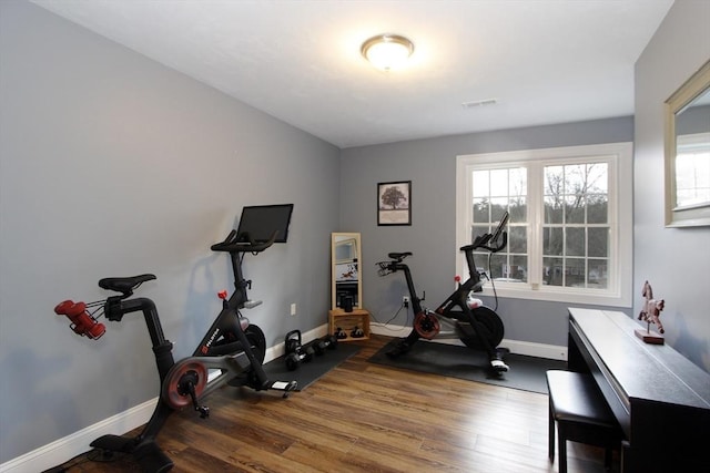 workout room with plenty of natural light and hardwood / wood-style floors