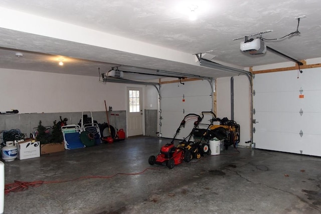 garage with a garage door opener