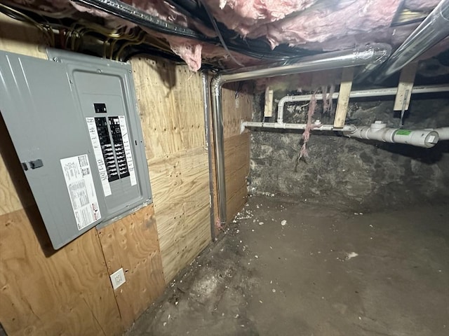 basement featuring electric panel