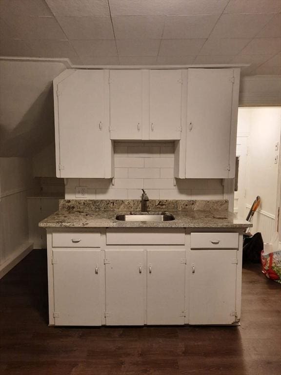 kitchen with white cabinetry, sink, and dark hardwood / wood-style flooring