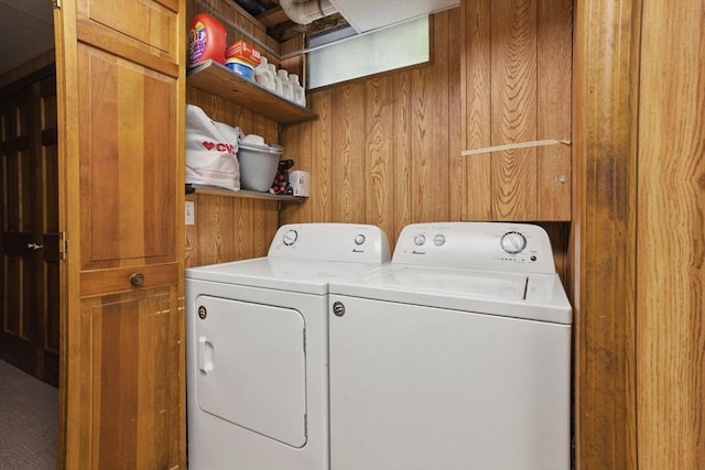 7 Hovey Pond Dr Unit 7, Grafton, MA 01536 - laundry room featuring washing machine and dryer and wooden walls