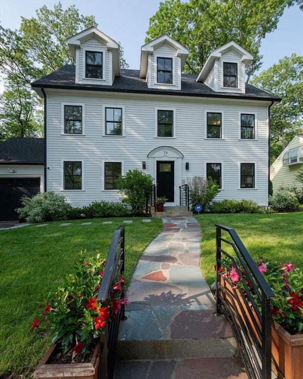 74 Dedham St, Newton, MA 02461 - view of front of property featuring a front lawn
