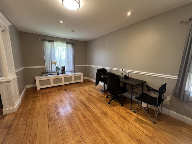 14 Waldo Ct, Haverhill, MA 01835 - home office featuring decorative columns and light wood-type flooring