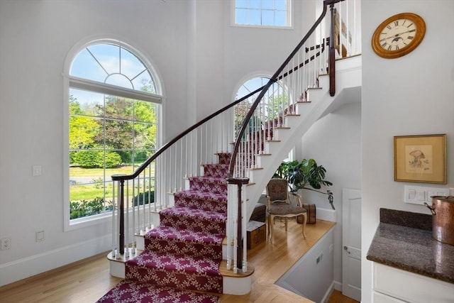 11 Fairway Dr, Andover, MA 01810 - stairway featuring a high ceiling and wood finished floors