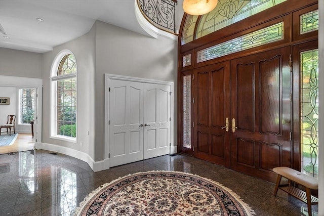 11 Fairway Dr, Andover, MA 01810 - foyer featuring granite tiled floors and a towering ceiling