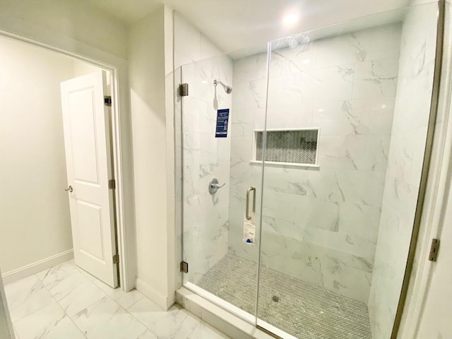 206 W Main Unit 3, Georgetown, MA 01833 - bathroom featuring marble finish flooring, baseboards, and a marble finish shower
