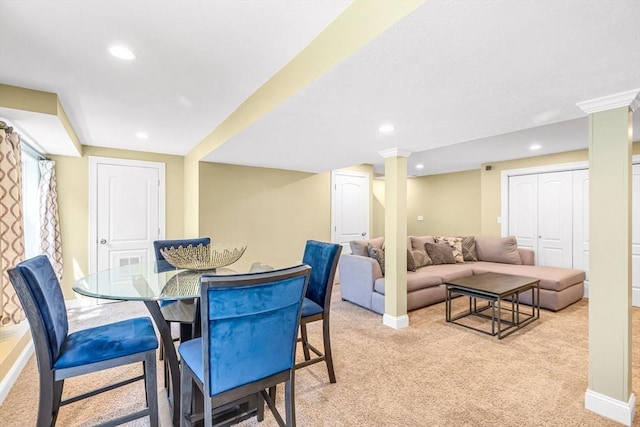 169 Braeburn Rd, East Longmeadow, MA 01128 - dining space featuring light carpet, baseboards, and recessed lighting