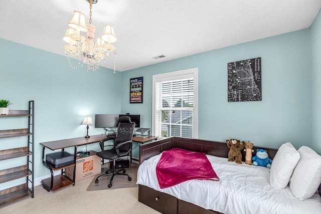 169 Braeburn Rd, East Longmeadow, MA 01128 - bedroom with a desk, a chandelier, and carpet