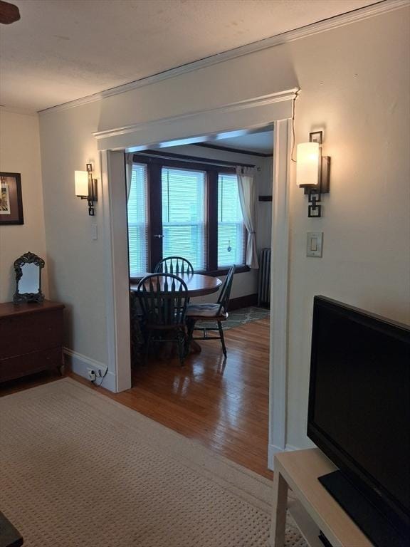 49-51 Sterling St, Somerville, MA 02144 - dining area featuring crown molding, light wood-style flooring, and baseboards