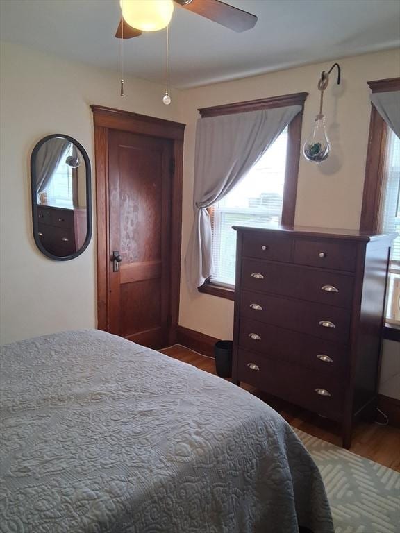 49-51 Sterling St, Somerville, MA 02144 - bedroom with dark wood finished floors, multiple windows, and a ceiling fan