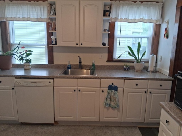 49-51 Sterling St, Somerville, MA 02144 - kitchen with open shelves, dishwasher, a sink, and white cabinetry