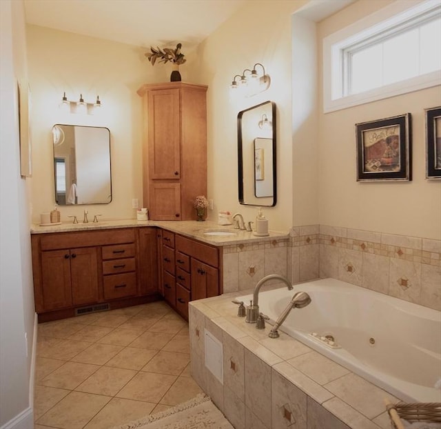 99 Elizabeth St, Agawam, MA 01030 - bathroom with double vanity, a whirlpool tub, and tile patterned flooring
