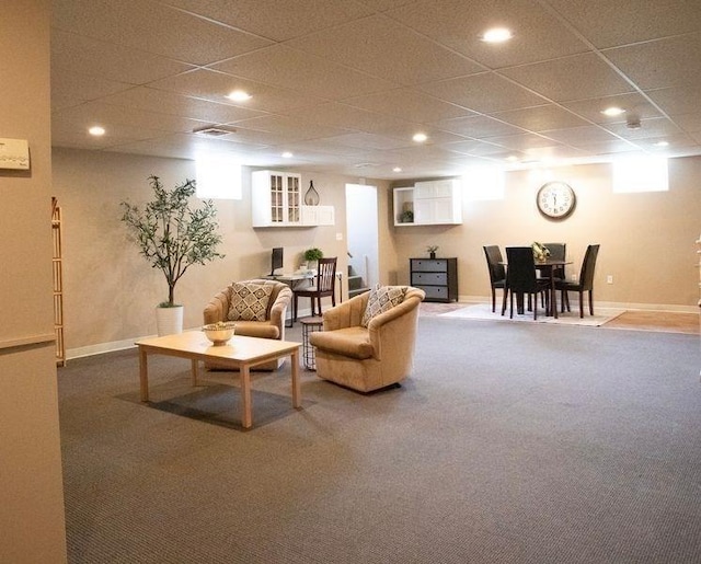 99 Elizabeth St, Agawam, MA 01030 - carpeted living area with a drop ceiling and recessed lighting