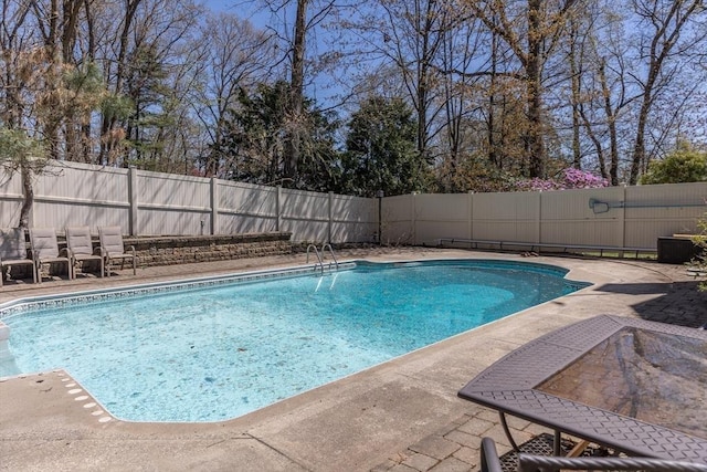 view of pool featuring a patio, a fenced in pool, and a fenced backyard