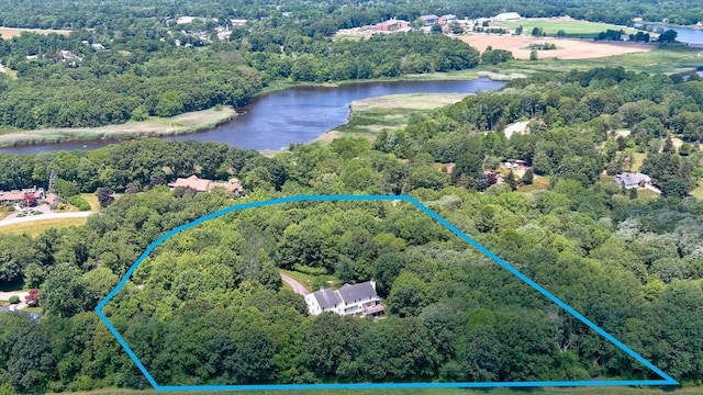 31 Swing Dr, Berkley, MA 02779 - aerial view of property's location with a nearby body of water and property parcel outlined