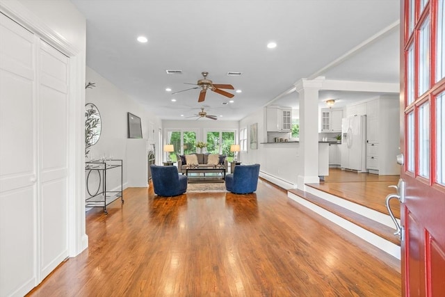 8 Winthrop Ave, Bedford, MA 01730 - living area with ceiling fan, wood finished floors, and recessed lighting