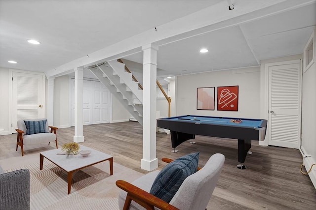 8 Winthrop Ave, Bedford, MA 01730 - playroom with wood finished floors, billiards table, and recessed lighting