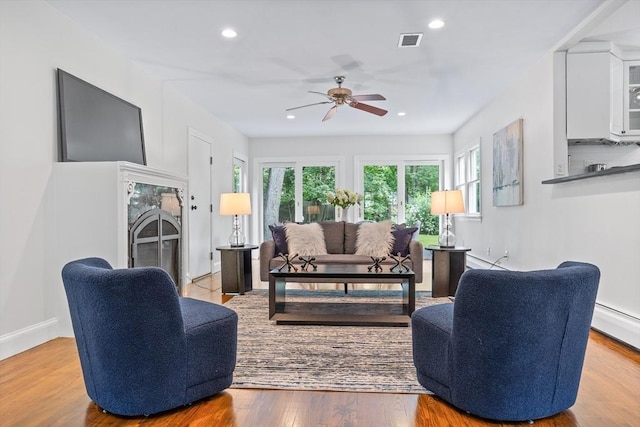 8 Winthrop Ave, Bedford, MA 01730 - living room featuring ceiling fan, recessed lighting, and wood finished floors