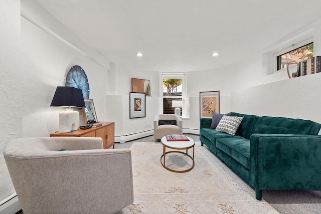 48 Kent St Unit 1, Brookline, MA 02445 - living room featuring baseboard heating and recessed lighting