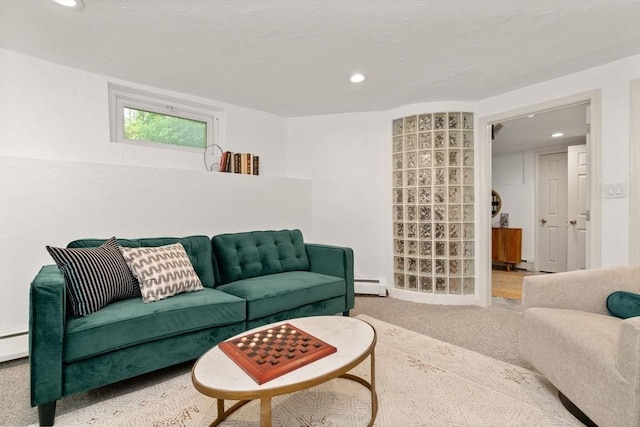 48 Kent St Unit 1, Brookline, MA 02445 - living area featuring recessed lighting, baseboard heating, and carpet floors