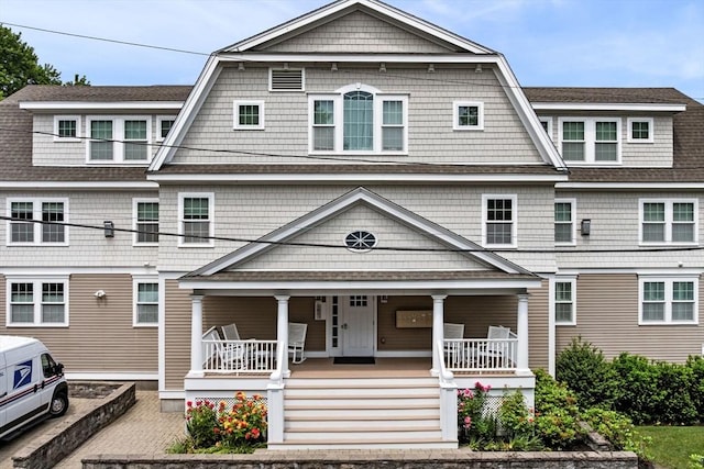 100 Burrill St Unit 3, Swampscott, MA 01907 - shingle-style home with covered porch, a gambrel roof, and roof with shingles