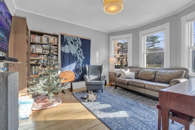 201 High St, Brookline, MA 02445 - living room with hardwood / wood-style floors and ornamental molding