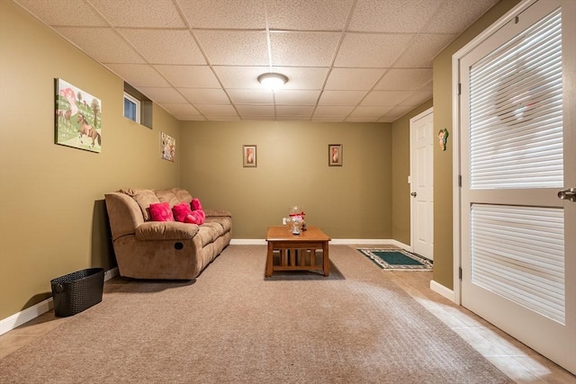 578-580 Detroit St, Fall River, MA 02721 - carpeted living area featuring a paneled ceiling and baseboards