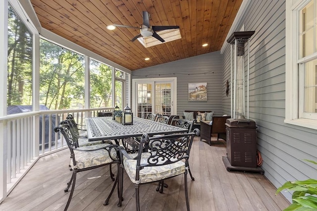 62 Waite Rd, Boxborough, MA 01719 - sunroom / solarium with ceiling fan, lofted ceiling, outdoor dining area, and outdoor lounge area