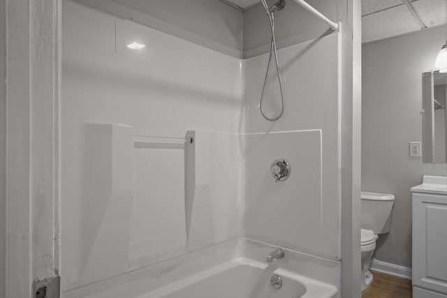 full bathroom with shower / washtub combination, vanity, and toilet