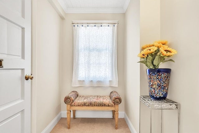 living area featuring ornamental molding