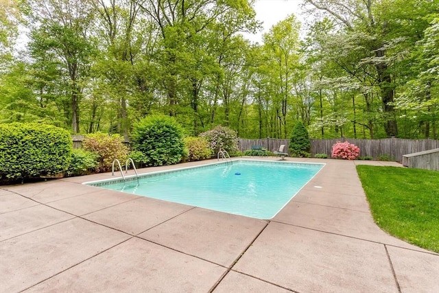 view of swimming pool featuring a fenced backyard and a patio area