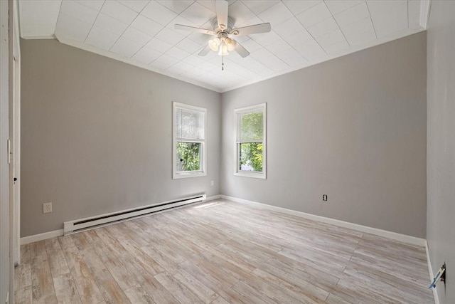 30 Whipple St, Worcester, MA 01607 - spare room with a baseboard radiator, light wood-style flooring, ceiling fan, and crown molding