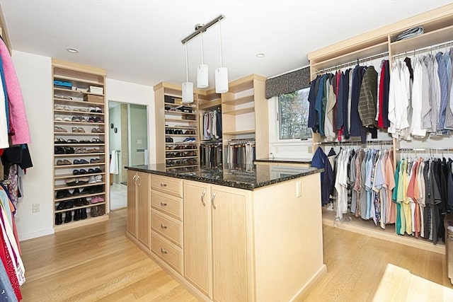spacious closet with light wood-style flooring