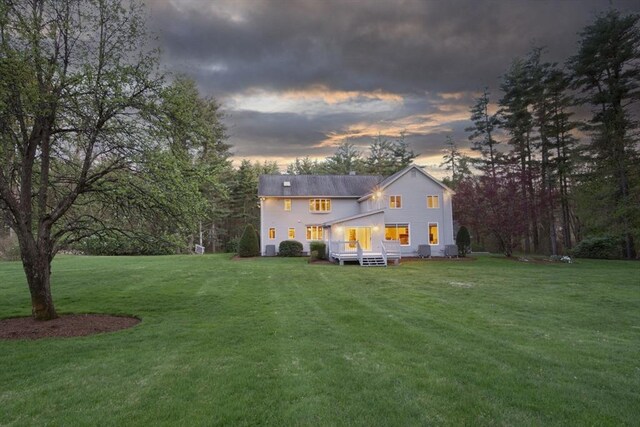 back of house featuring a lawn