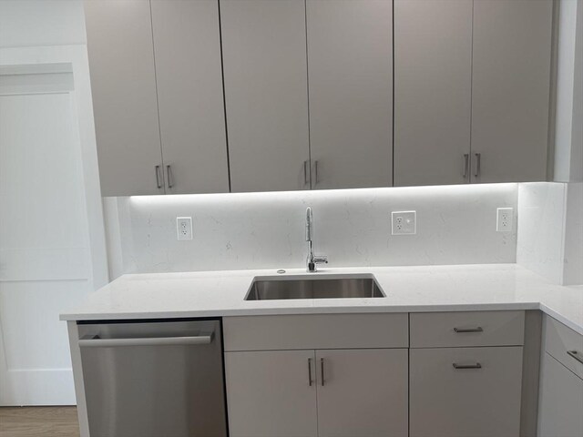 kitchen with a sink, dishwasher, and modern cabinets