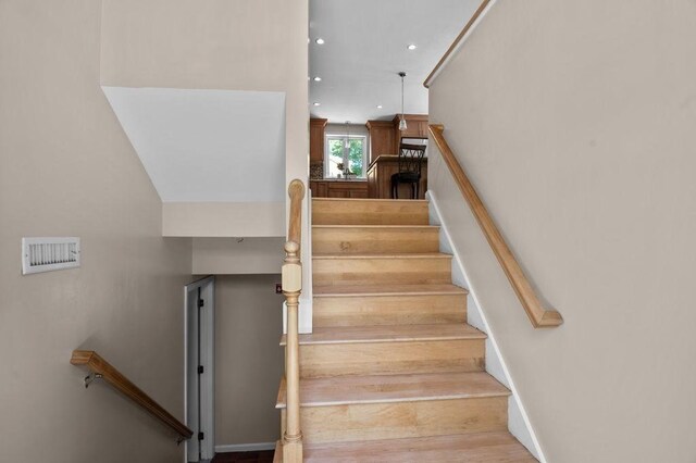 6 Myers Ln, Newbury, MA 01922 - stairway featuring recessed lighting and wood finished floors