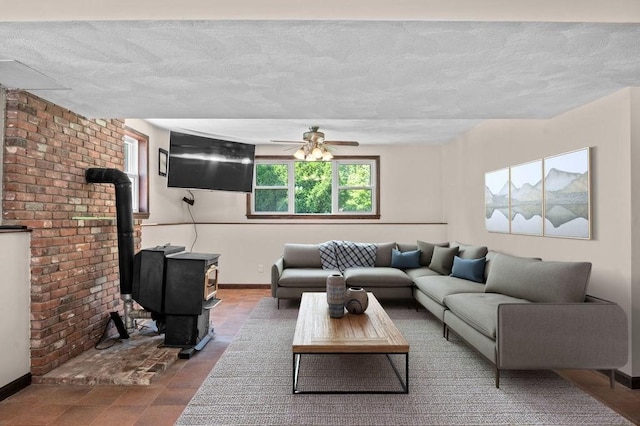 6 Myers Ln, Newbury, MA 01922 - living room featuring healthy amount of natural light, ceiling fan, a textured ceiling, and baseboards