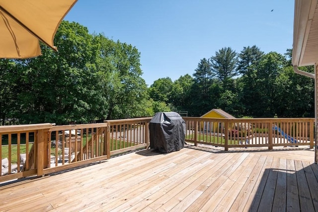 6 Myers Ln, Newbury, MA 01922 - wooden terrace featuring view of scattered trees and area for grilling