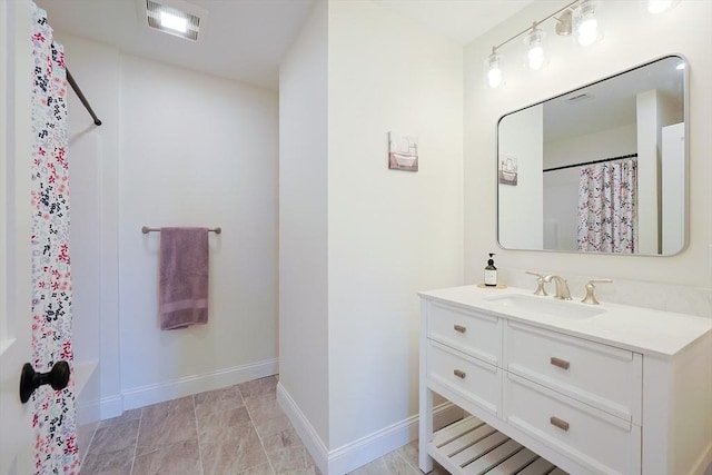 bathroom with vanity and shower / tub combo