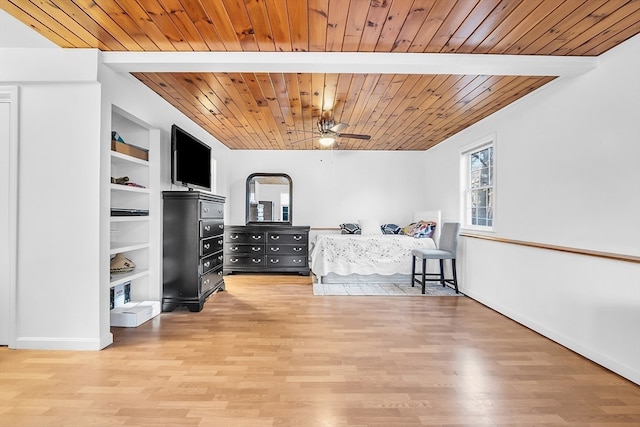 bedroom featuring wood ceiling and light hardwood / wood-style floors