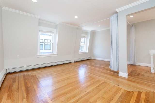 12 Springer St Unit 3, Boston, MA 02127 - unfurnished room with baseboard heating, wood finished floors, ornamental molding, and recessed lighting