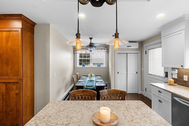 70 Hawthorn St, New Bedford, MA 02740 - kitchen with a baseboard heating unit, dishwasher, a wall unit AC, healthy amount of natural light, and recessed lighting
