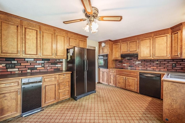 136 Butternut Hollow Rd, West Springfield, MA 01089 - kitchen featuring black appliances, brown cabinetry, and ceiling fan